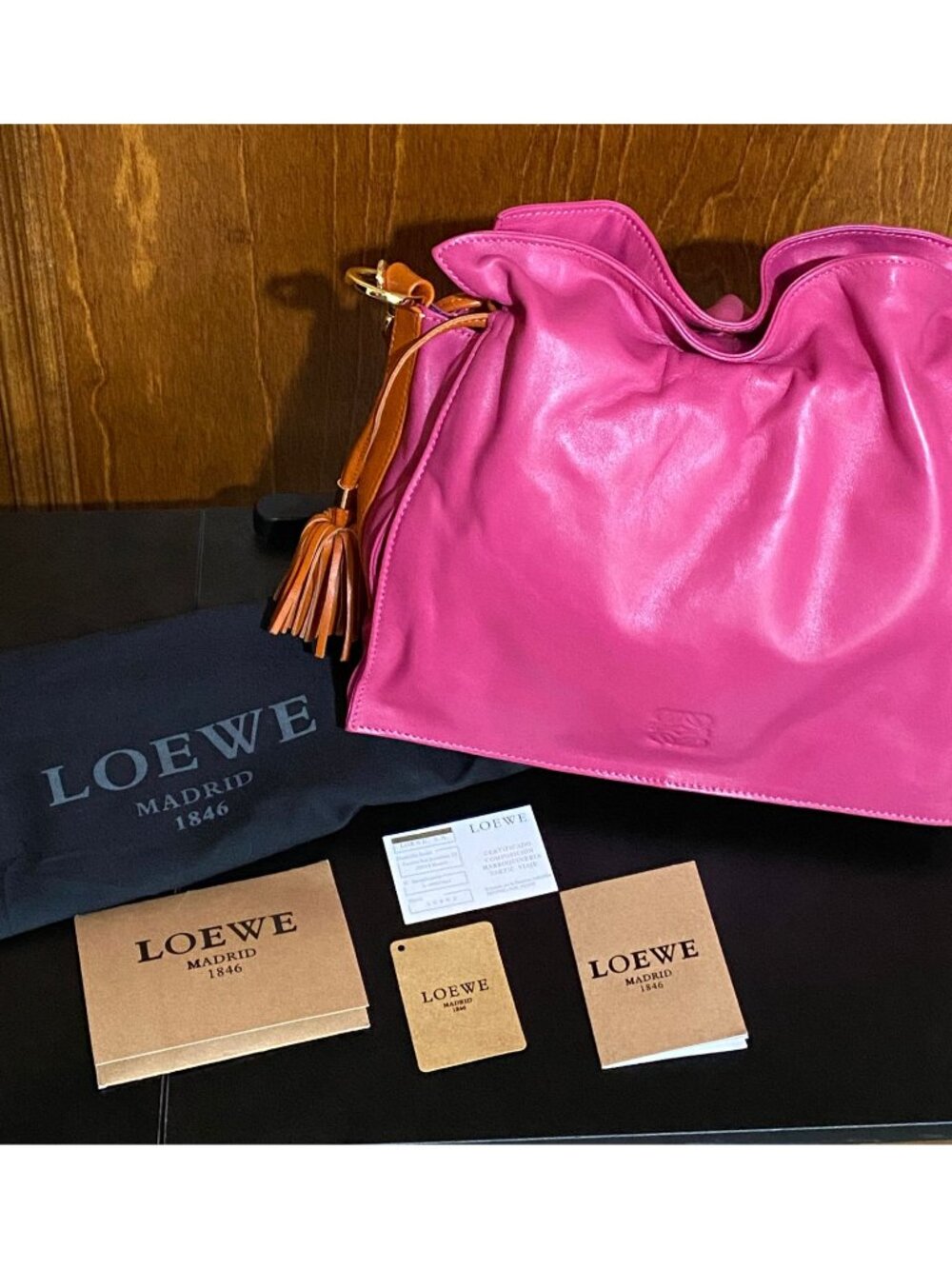 LOEWE Napa Flamenco Leather Crossbody Bag with Tassels | Pink - Picture 3 of 12